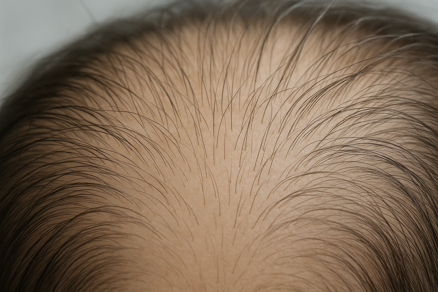Cuir chevelu vu de très près, sans cicatrices ni imperfections, éclairage clinique