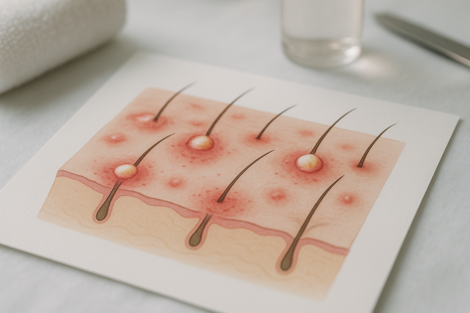 Illustration of inflamed hair follicles on the skin surface
