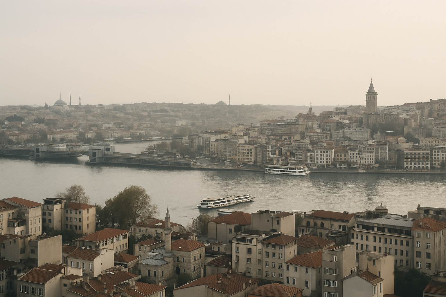 Vue aérienne d’Istanbul avec la Corne d’Or au crépuscule