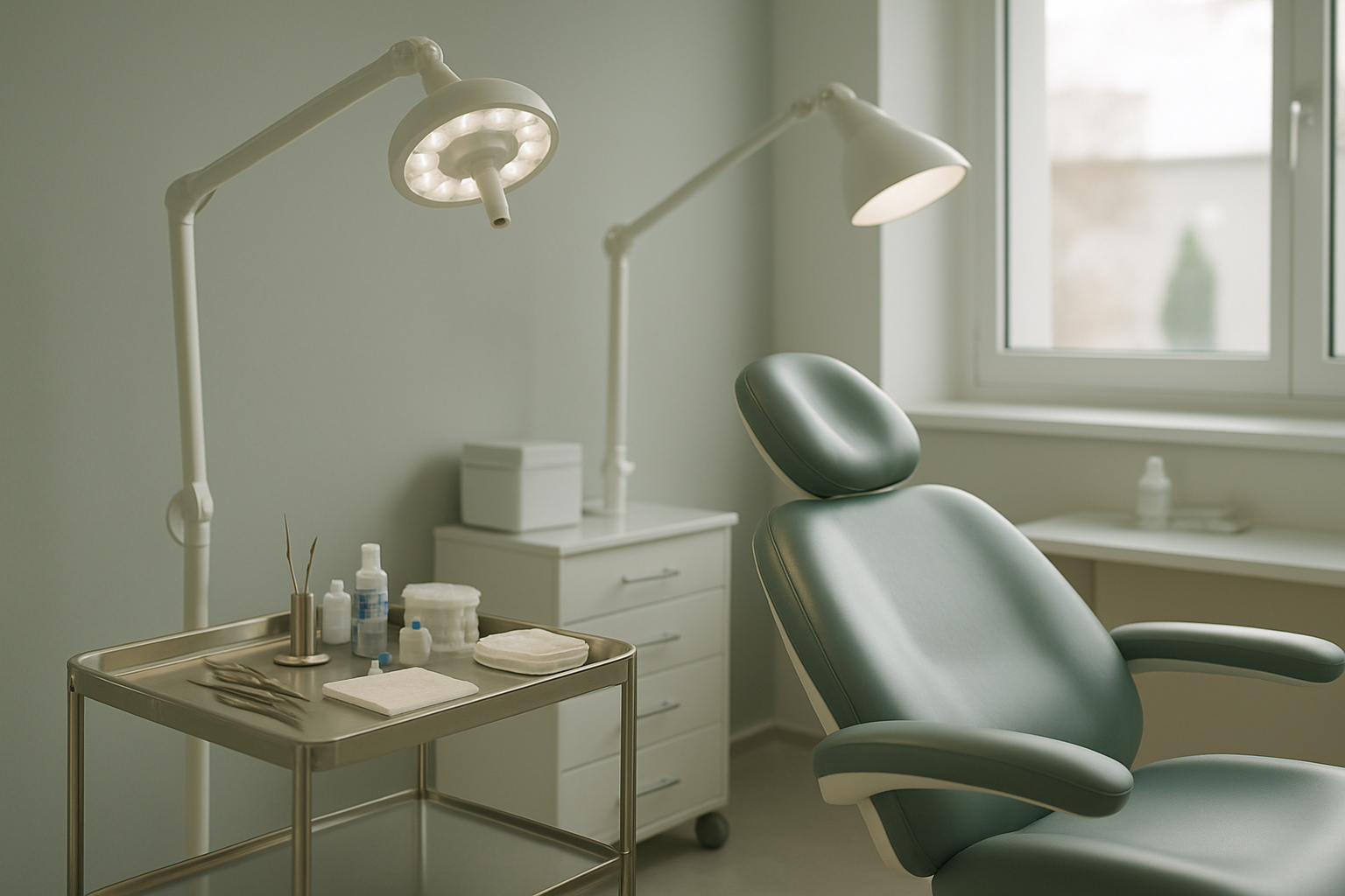 Équipe médicale préparant une salle de greffe capillaire moderne