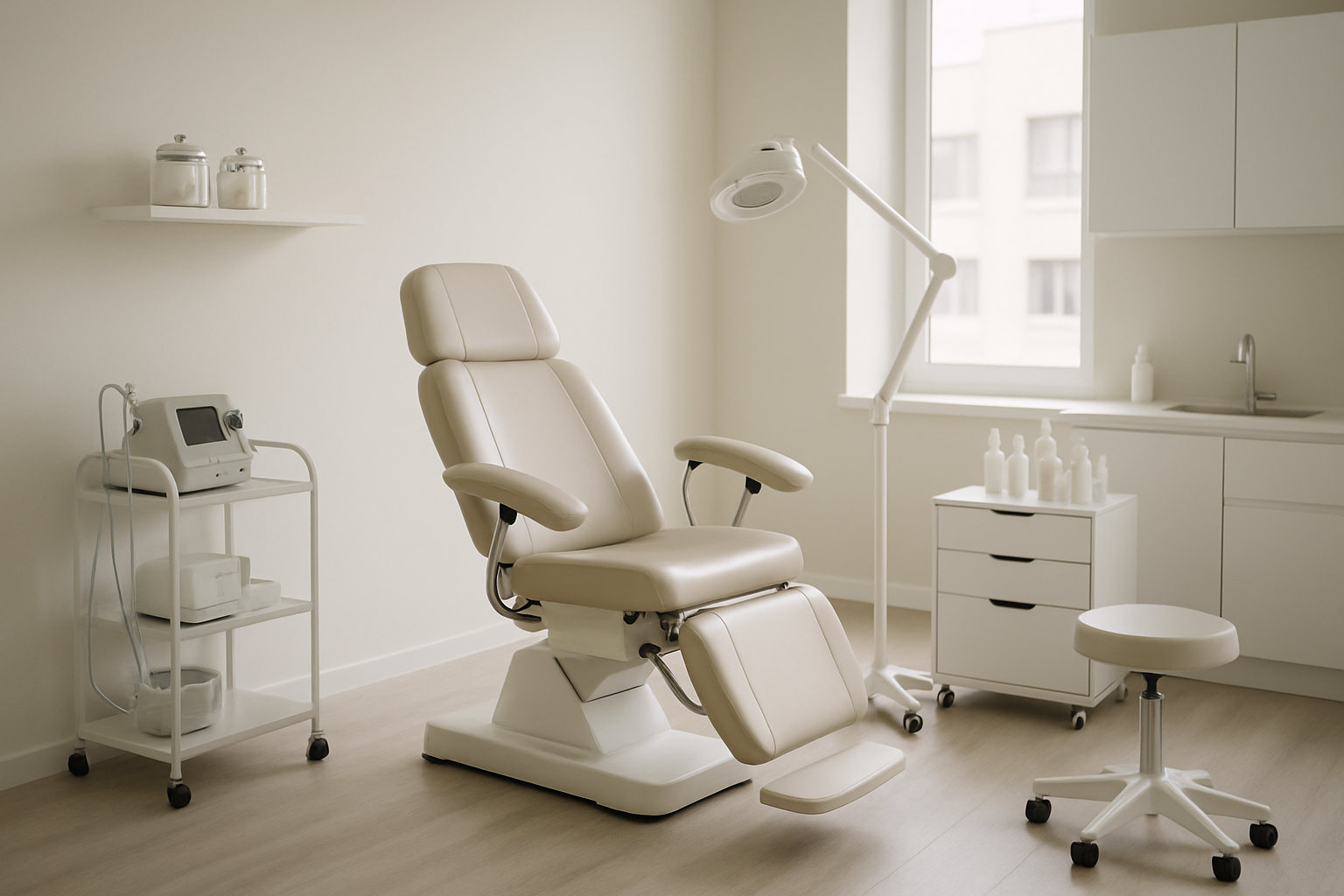 Modern clinic interior with medical equipment for women's health treatments