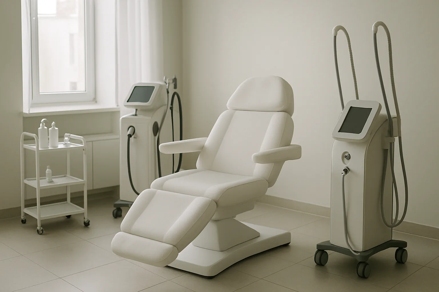 Nowoczesny gabinet dermatologii estetycznej z widocznymi urządzeniami